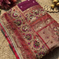 Royal Wine Maroon Designer Saree with Rich Golden Zari Border, Floral Mirror Work, Pearl Beadwork and Traditional Embroidery