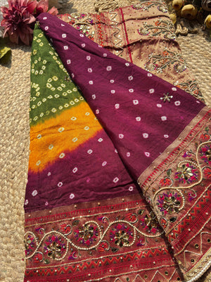 Royal Wine Maroon Designer Saree with Rich Golden Zari Border Work