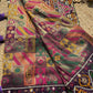Royal Purple Multicolour Patola-Inspired Designer Saree with Floral Embroidery, Mirror Work, Geometric Motifs and Scalloped Lace Border