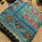 Royal Teal Blue Designer Saree with Multicolour Floral Embroidery, Mirror Work, Pearl Beadwork, Scalloped Lace Border and Tassel Detailing