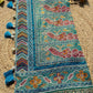 Royal Teal Blue Designer Saree with Multicolour Floral Embroidery, Mirror Work, Pearl Beadwork, Scalloped Lace Border and Tassel Detailing