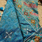 Royal Teal Blue Designer Saree with Multicolour Floral Embroidery, Mirror Work, Pearl Beadwork, Scalloped Lace Border and Tassel Detailing