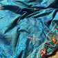 Royal Teal Blue Designer Saree with Multicolour Floral Embroidery, Mirror Work, Pearl Beadwork, Scalloped Lace Border and Tassel Detailing