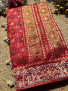 Red Patola Inspired Designer Saree with Golden Zari Style Border Work
