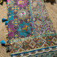 Royal Teal Blue Multicolour Patola-Inspired Designer Saree with Bird Motifs, Floral Embroidery, Mirror Work, Pearl Beadwork and Scalloped Lace Border