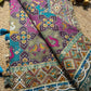 Royal Teal Blue Multicolour Patola-Inspired Designer Saree with Bird Motifs, Floral Embroidery, Mirror Work, Pearl Beadwork and Scalloped Lace Border