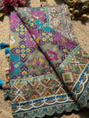 Teal Blue Multicolour Patola Inspired Designer Saree with Bird Motifs Work