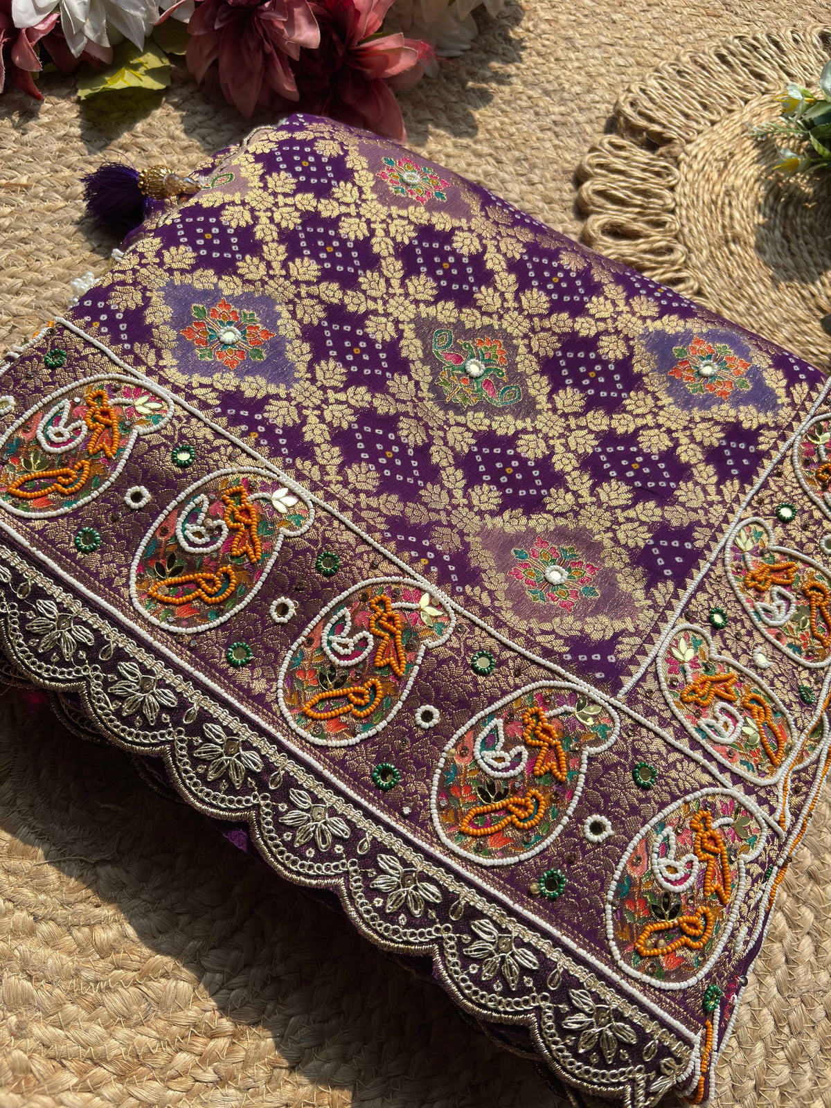 Purple Gold Zari Designer Saree with Traditional Floral Motifs Work