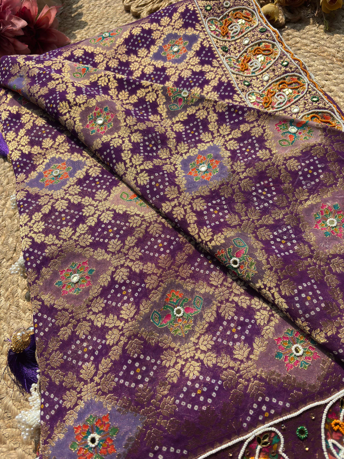 Purple Gold Zari Designer Saree with Traditional Floral Motifs Work