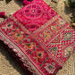 Rani Pink Bandhani Designer Saree with Traditional Elephant Motifs, Intricate Pearl Beadwork, Mirror Embellishments, Gold Zari Detailing and Scalloped Lace Border