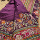 Royal Plum Purple and Rani Pink Designer Saree with Intricate Floral Embroidery, Pearl Beadwork, Mirror Embellishments, Multicolour Threadwork and Scalloped Gold Lace Border