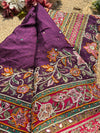 Wine Designer Patola Saree with Intricate Floral Embroidery Work
