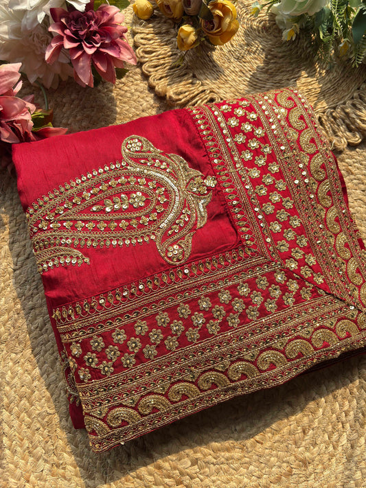 Designer Saree with Intricate Golden Paisley Embroidery, Shimmering Sequin Work