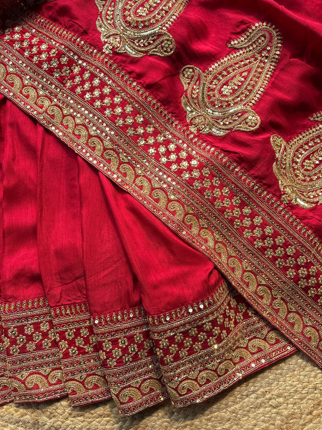 Designer Saree with Intricate Golden Paisley Embroidery, Shimmering Sequin Work