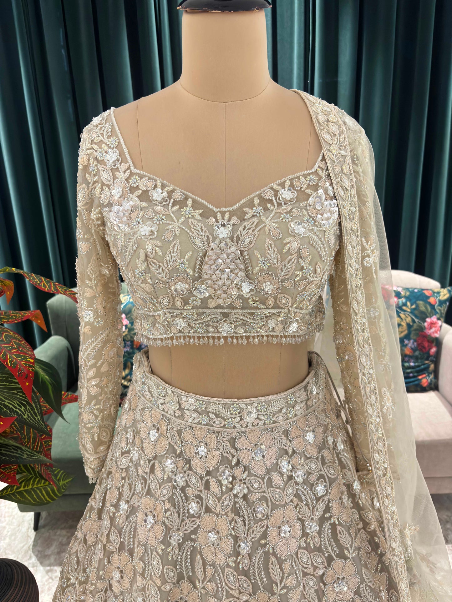 Grand Off-White Colour Lehenga with Sequins & Cutdana Work