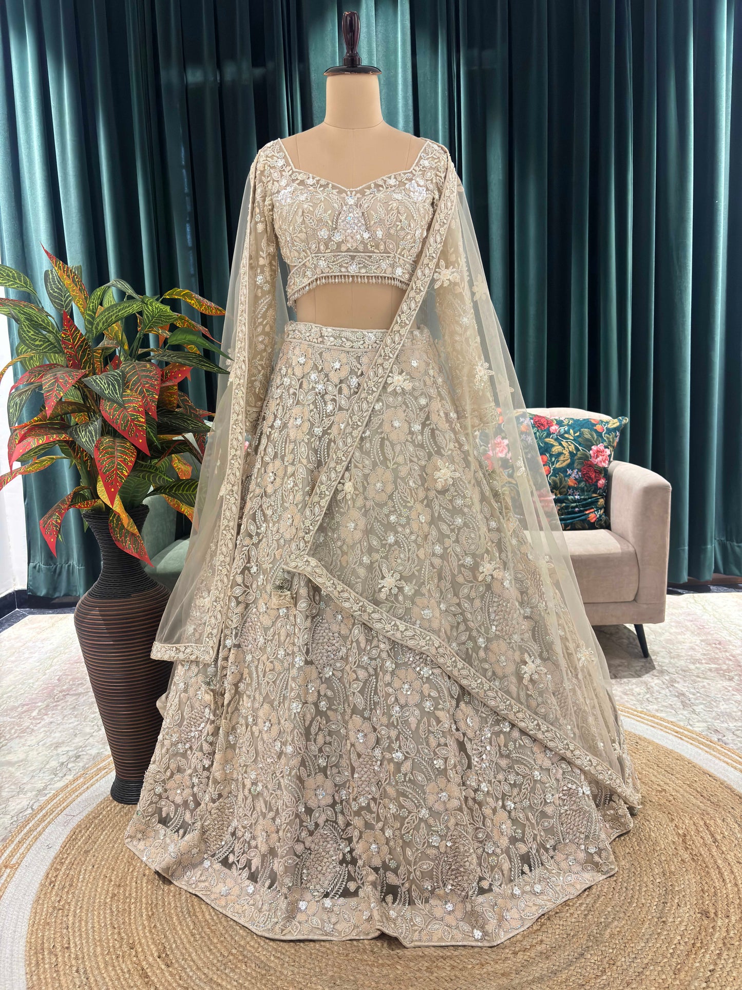 Grand Off-White Colour Lehenga with Sequins & Cutdana Work
