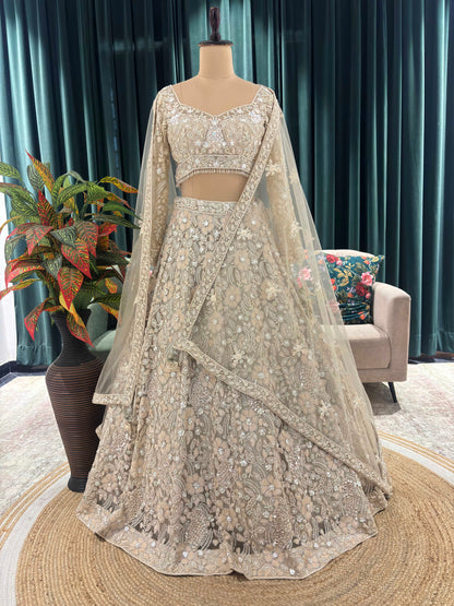 Grand Off-White Colour Lehenga with Sequins & Cutdana Work