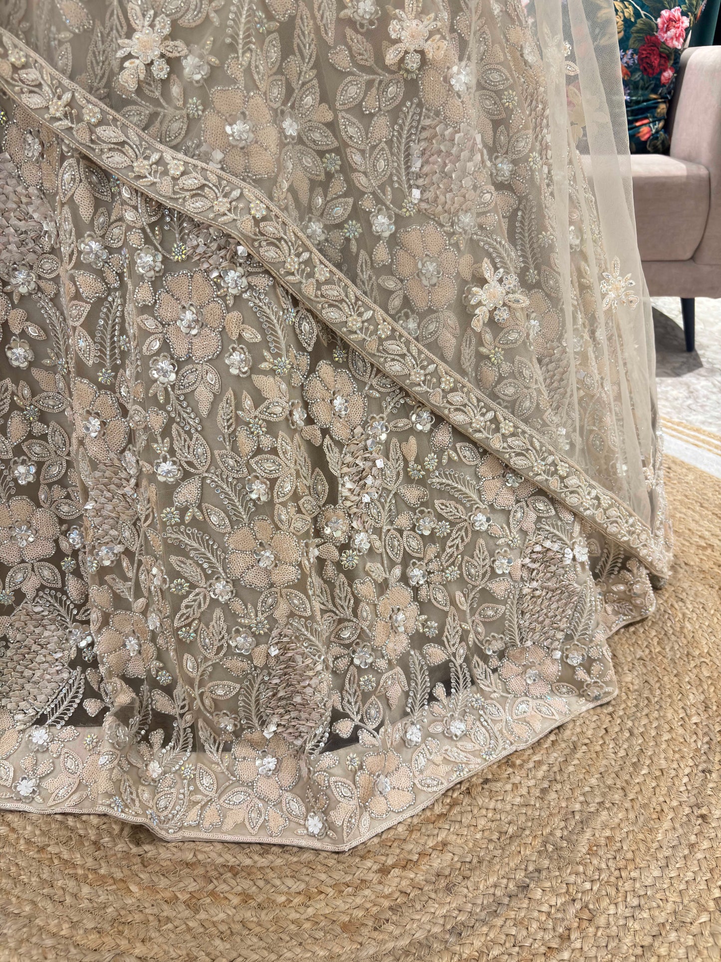 Grand Off-White Colour Lehenga with Sequins & Cutdana Work