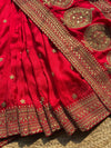 Royal Red Bridal Saree with Gold Peacock Embroidery & Sequin Work