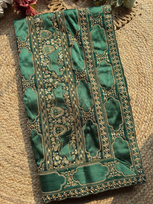 Emerald Green Designer Saree with Gold Floral Embroidery