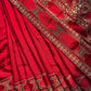 Royal Red Designer Saree with Gold Floral Embroidery & Sequin Work