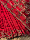Royal Red Designer Saree with Gold Floral Embroidery & Sequin Work
