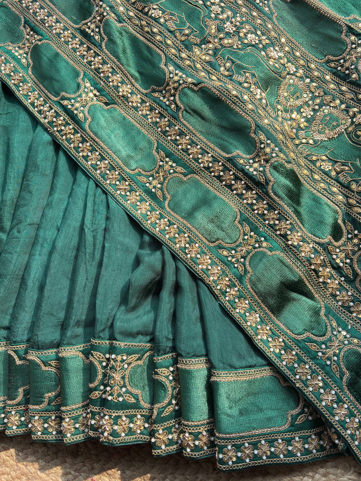 Emerald Green Designer Saree with Gold Floral Embroidery