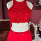 Ruby Red Sequins Designer Lehenga Set with Halter Neck Blouse