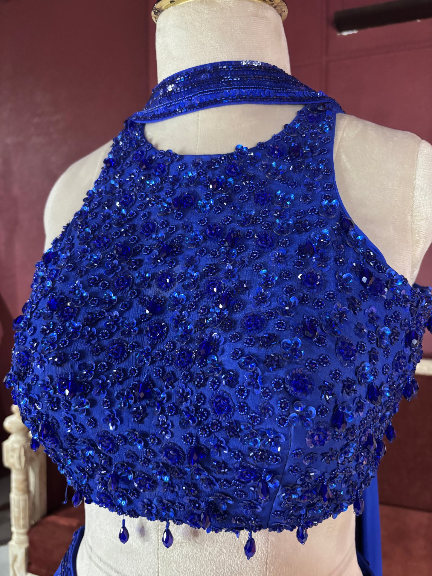 Royal Blue Sequins Designer Lehenga Set with Halter Neck Blouse