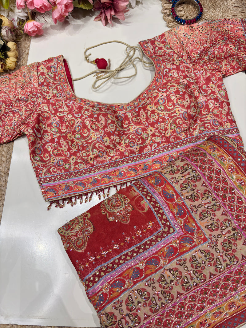 Grand Designer Floral Print Saree With Zarkan & Sequins Work Blouse