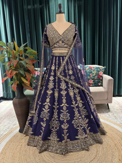 Regal Embroidered Lehenga with Intricate Gold Detailing