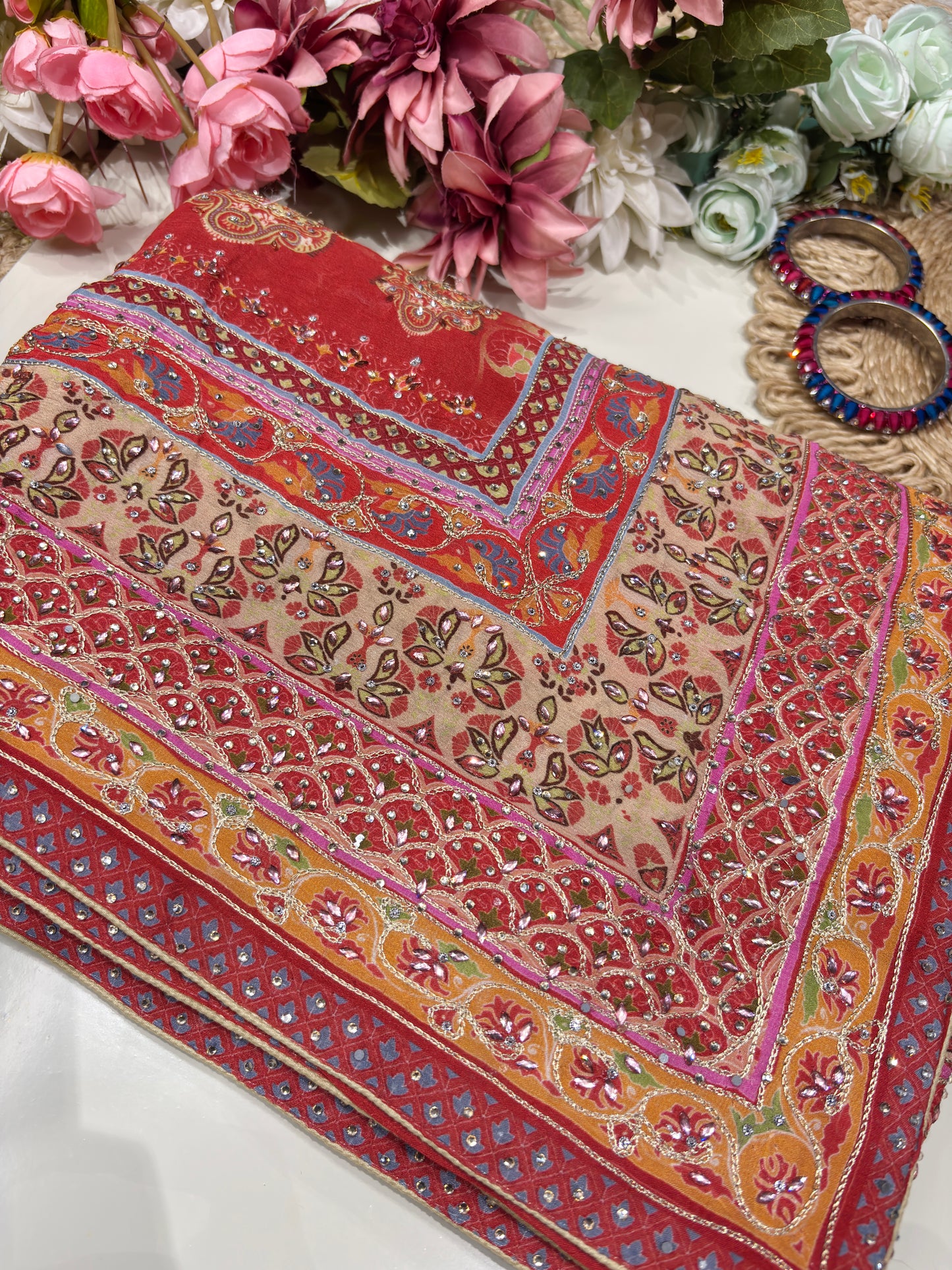 Grand Designer Floral Print Saree With Zarkan & Sequins Work Blouse