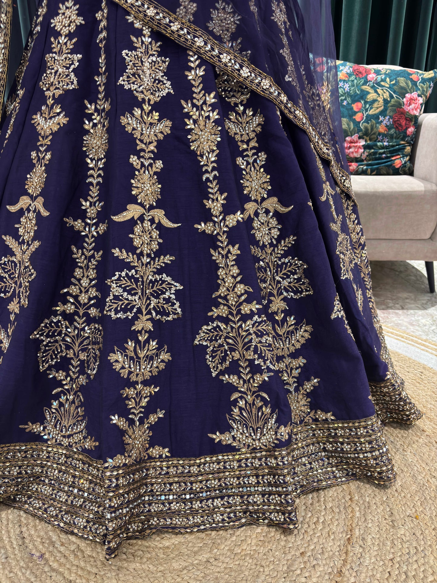 Regal Embroidered Lehenga with Intricate Gold Detailing