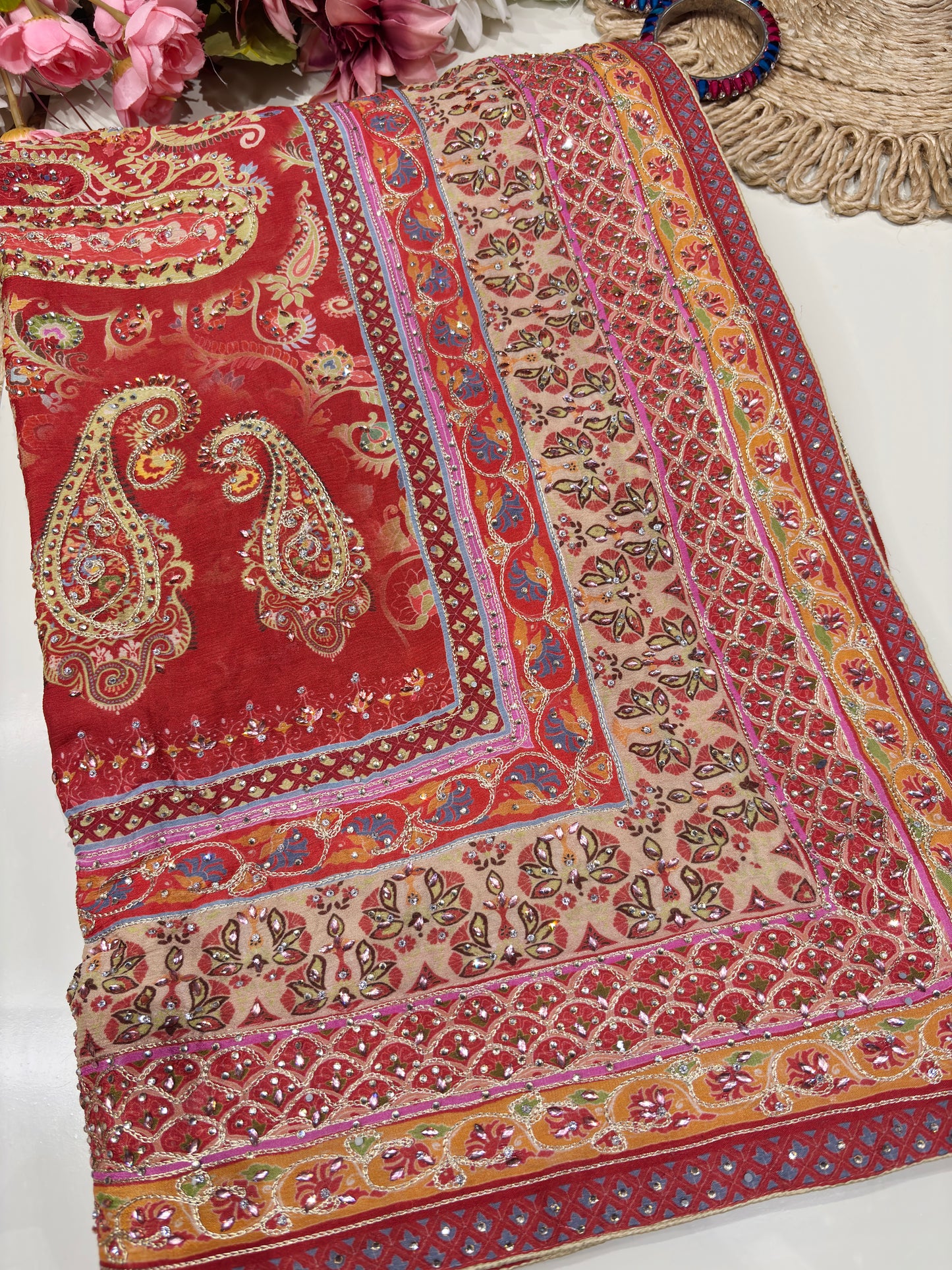 Grand Designer Floral Print Saree With Zarkan & Sequins Work Blouse