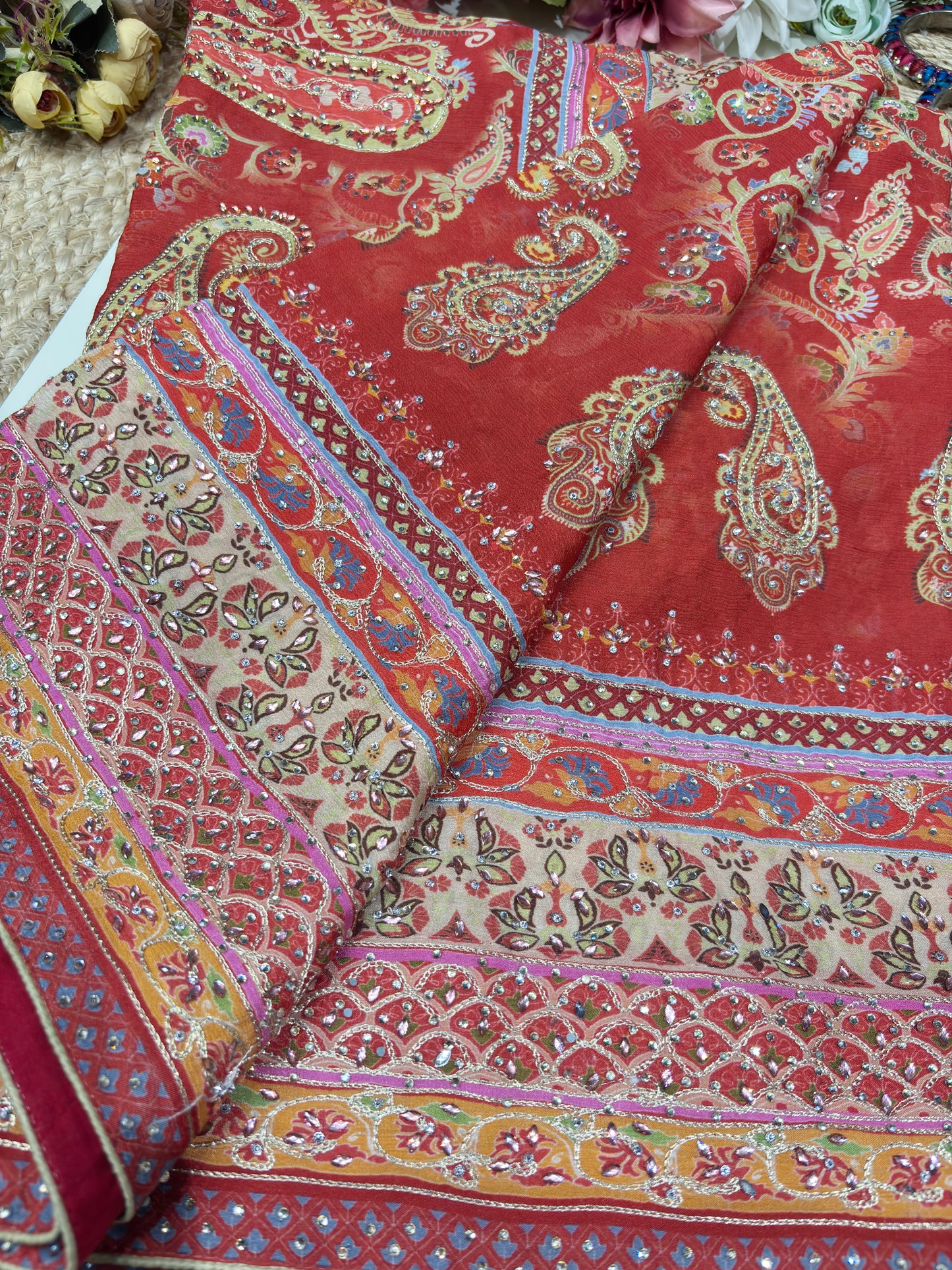 Grand Designer Floral Print Saree With Zarkan & Sequins Work Blouse