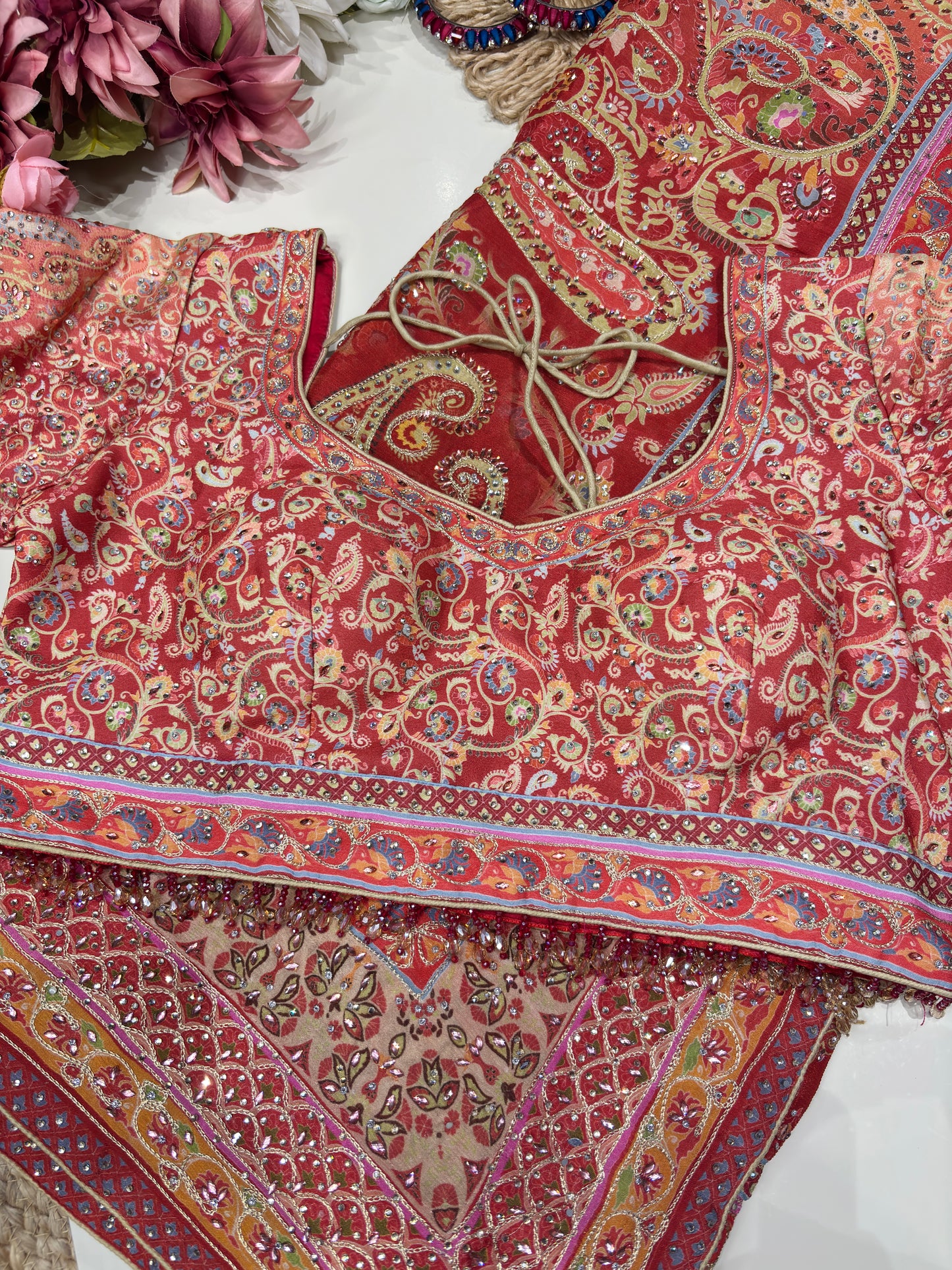 Grand Designer Floral Print Saree With Zarkan & Sequins Work Blouse