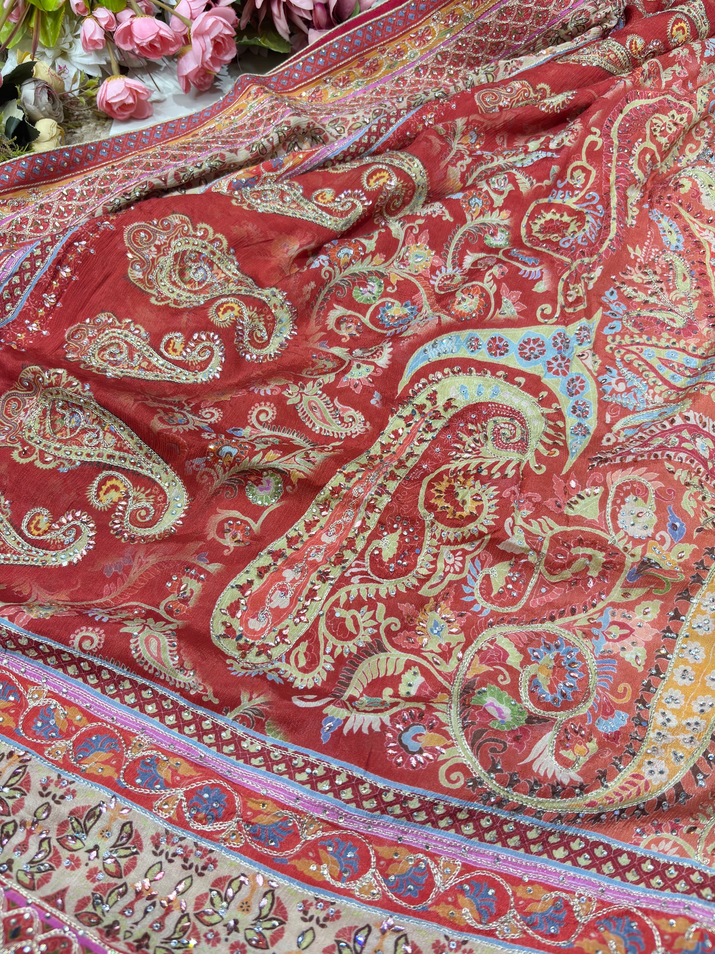 Grand Designer Floral Print Saree With Zarkan & Sequins Work Blouse