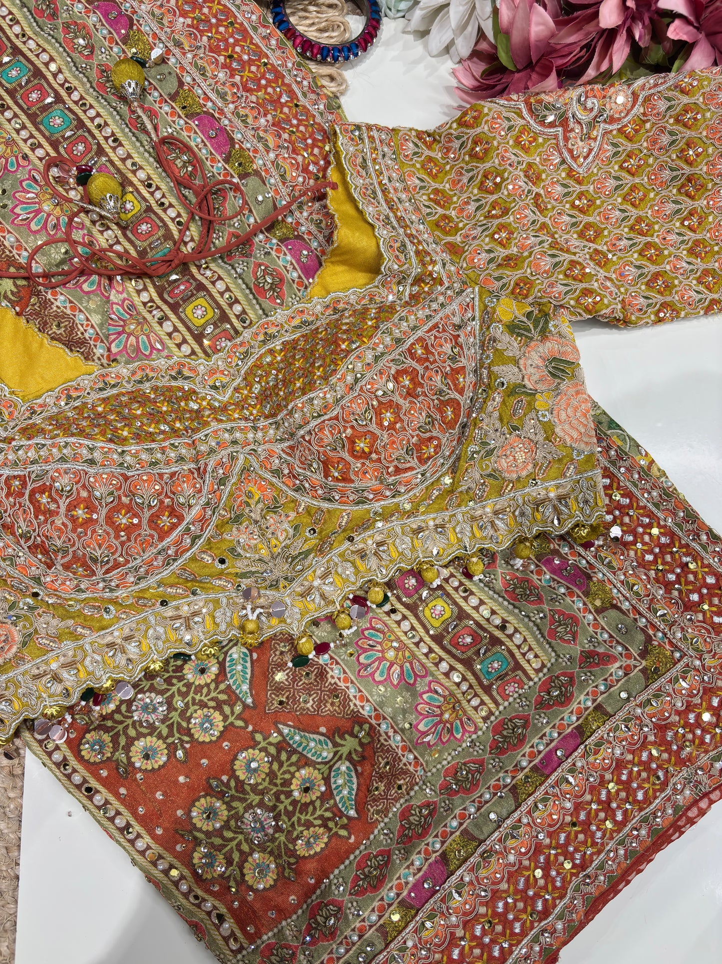 Mustard Yellow Designer Printed Saree with Heavy Handwork Blouse