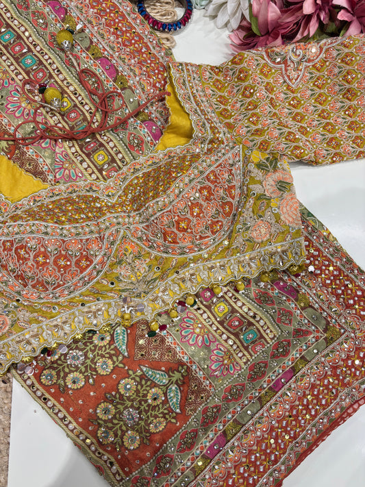 Mustard Yellow Designer Printed Saree with Heavy Handwork Blouse