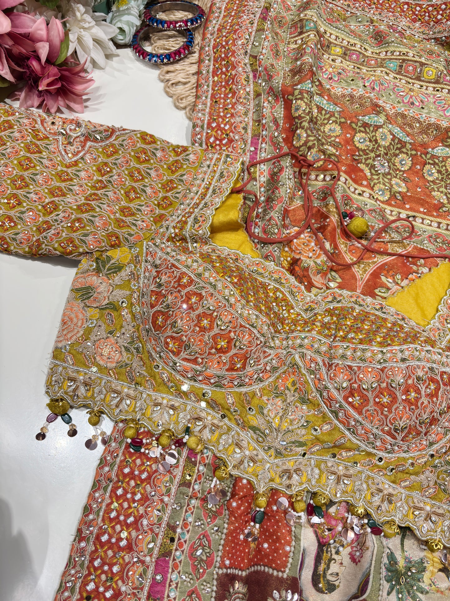 Mustard Yellow Designer Printed Saree with Heavy Handwork Blouse