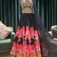 Floral Print Black Lehanga with Sequins & Knotting Work
