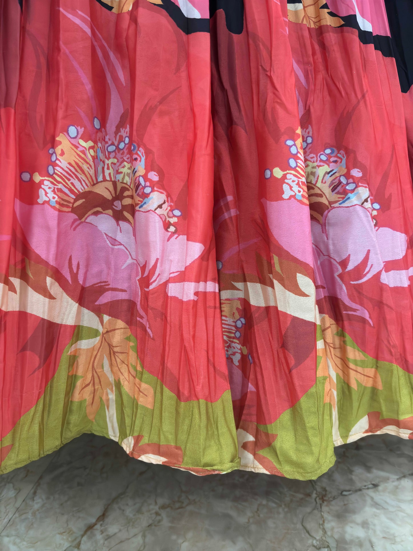 Floral Print Black Lehanga with Sequins & Knotting Work