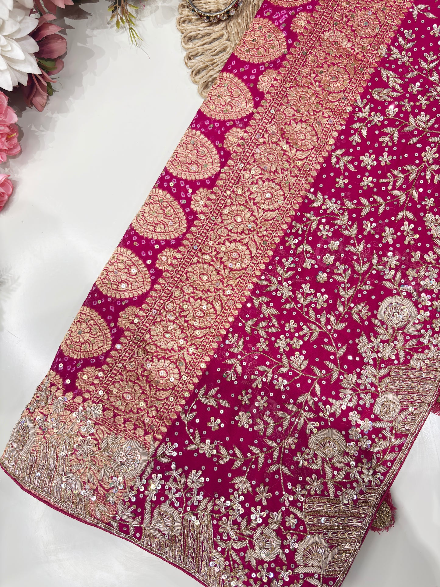 Khaddi Georgette Zari Embroidered Designer Saree with Sequins Work