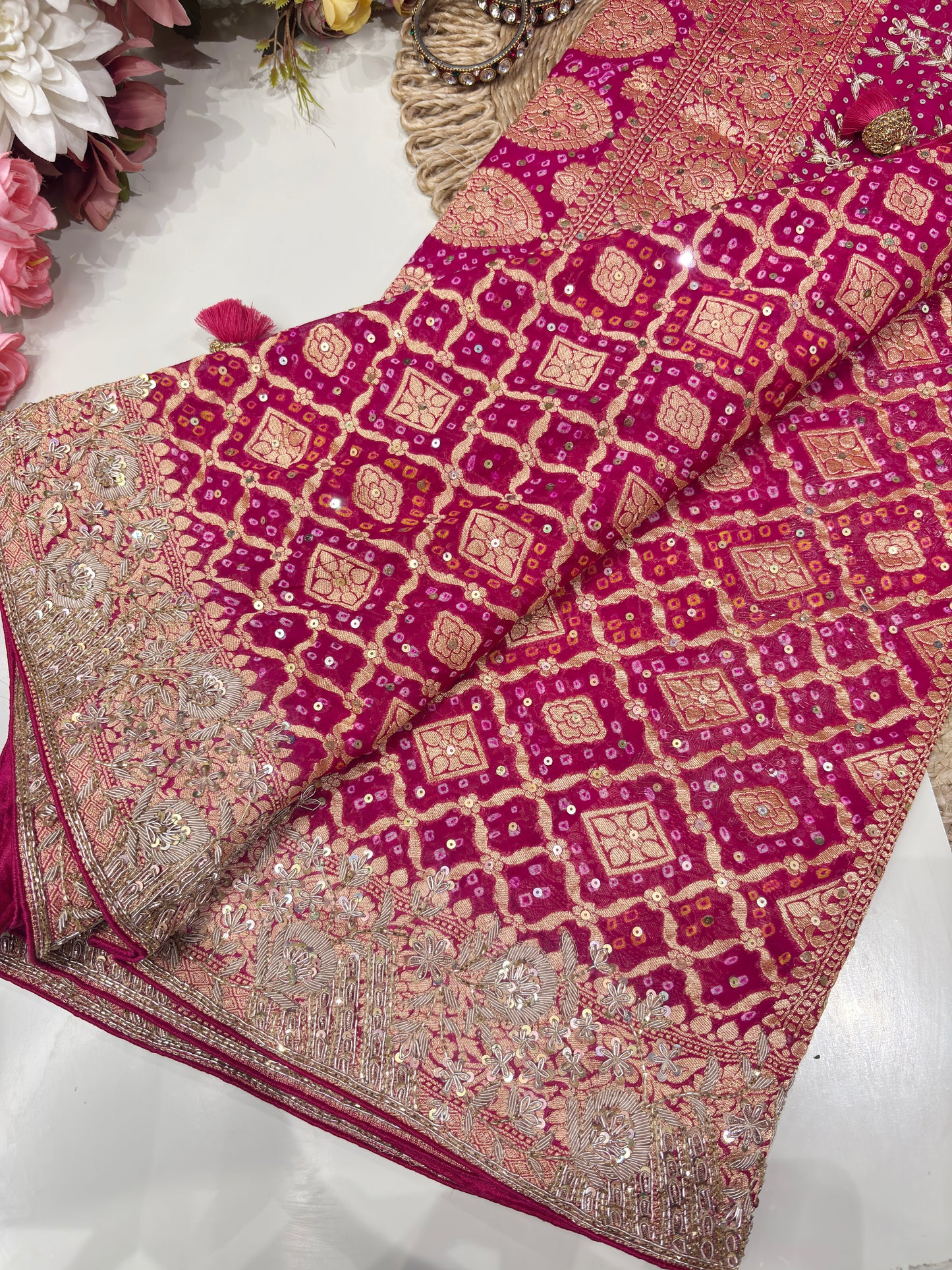 Khaddi Georgette Zari Embroidered Designer Saree with Sequins Work