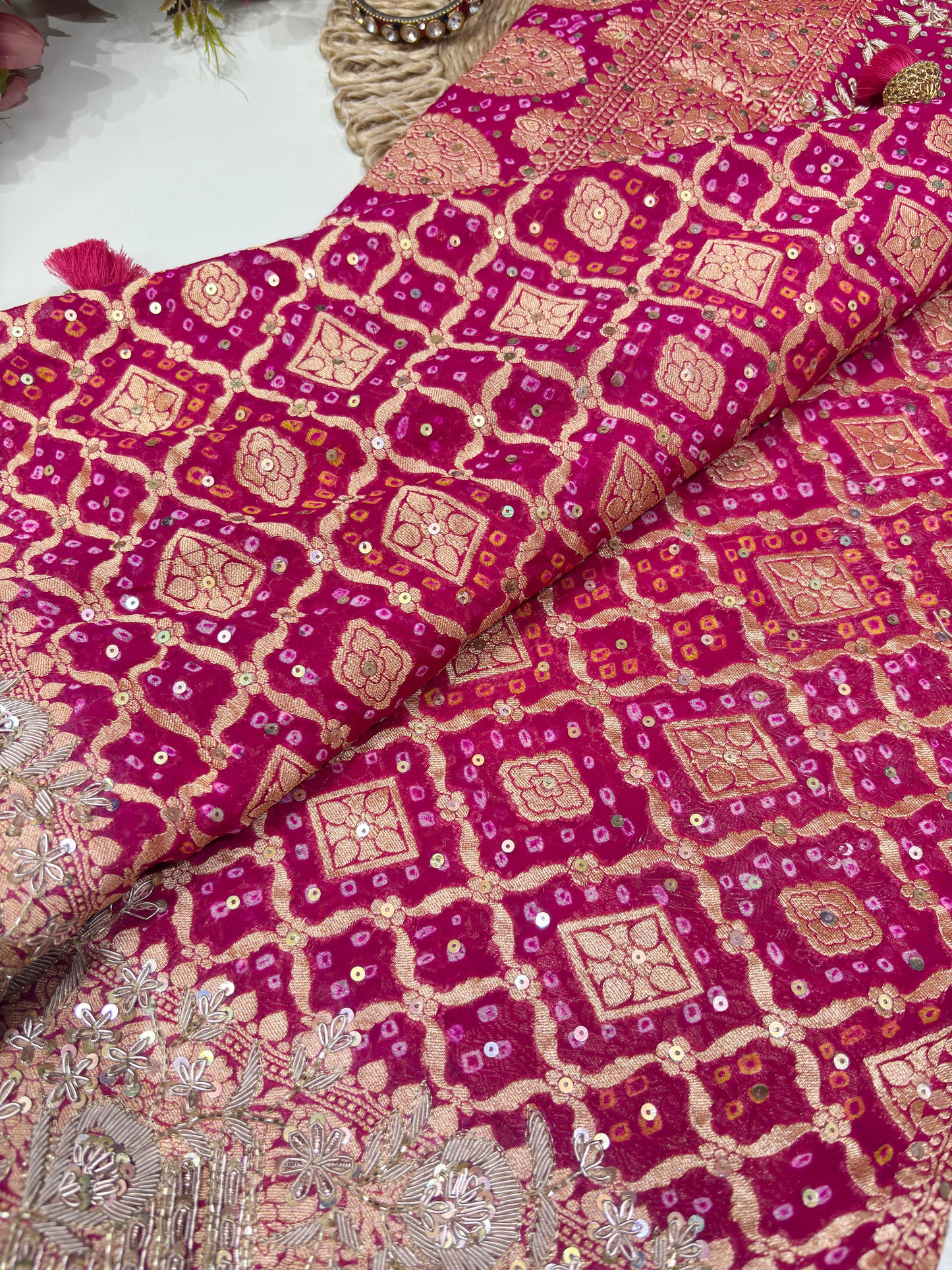 Khaddi Georgette Zari Embroidered Designer Saree with Sequins Work