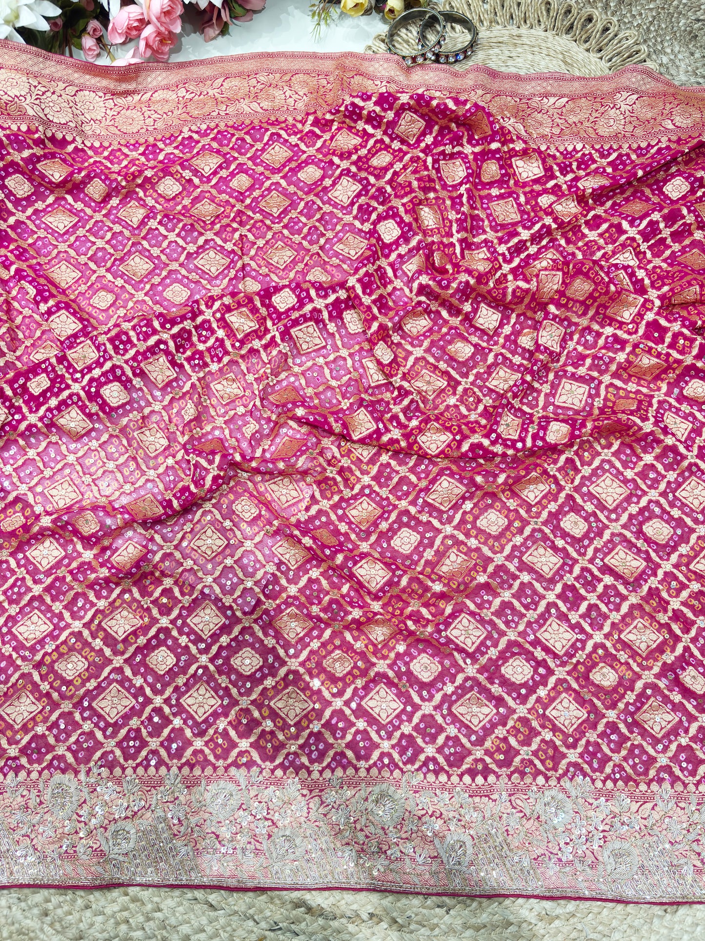 Khaddi Georgette Zari Embroidered Designer Saree with Sequins Work