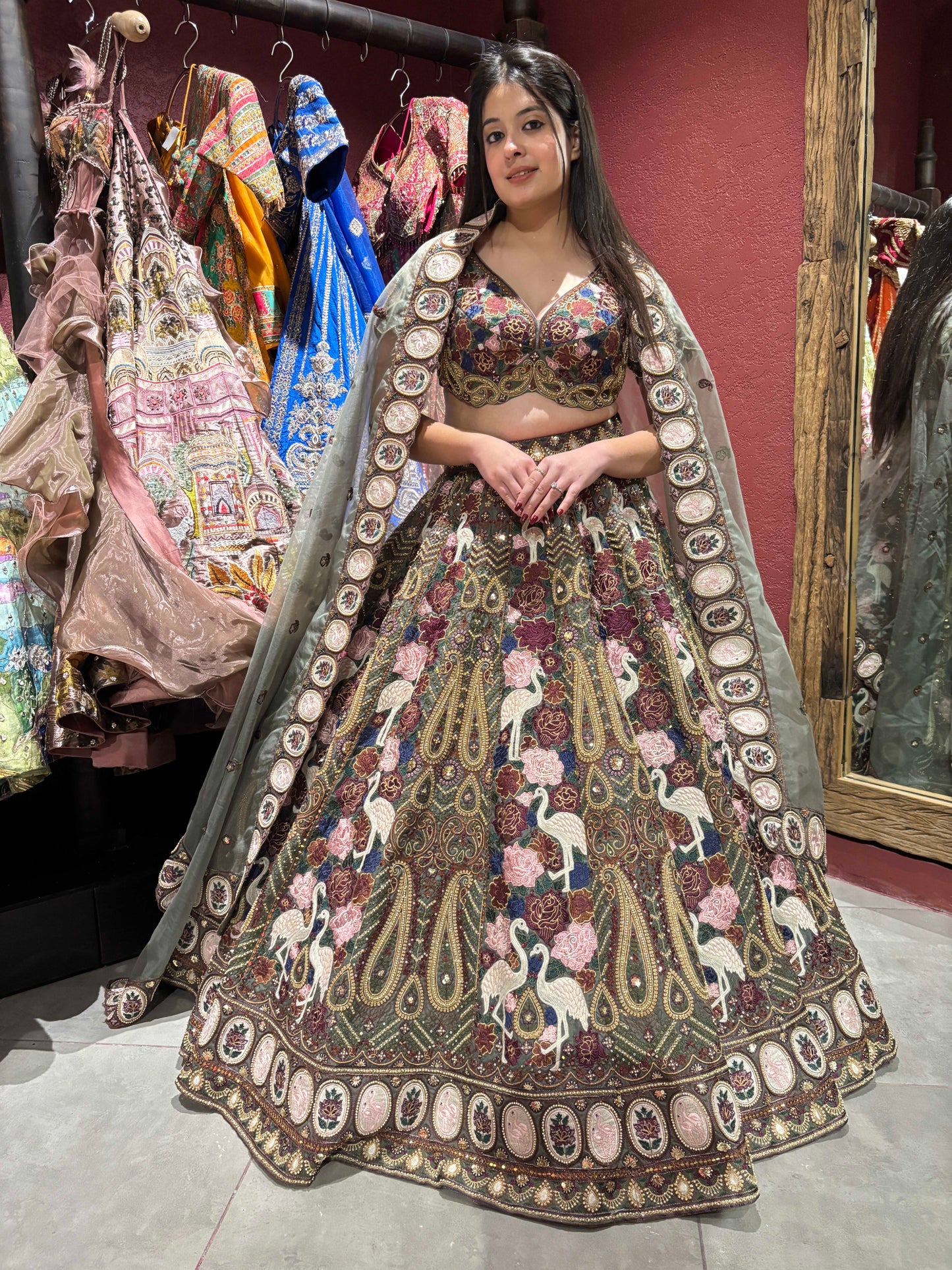 Multicolor Peacock & Paisley Grand Lehenga with Sheer Dupatta