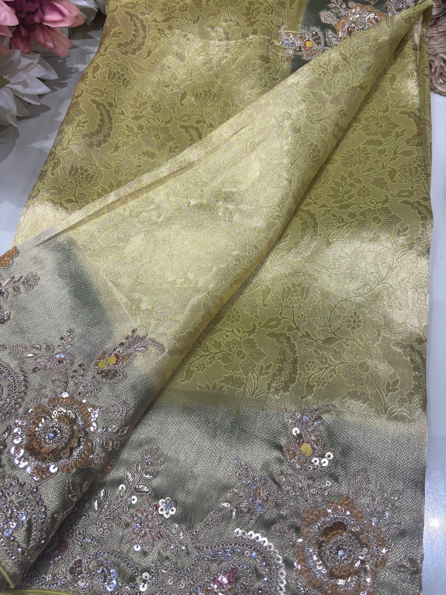 Green Kanchipuram Silk Saree with Heavy Sequins Embroidered Border