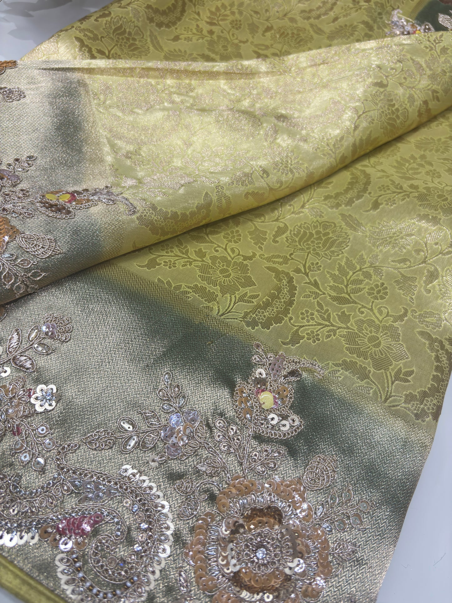 Green Kanchipuram Silk Saree with Heavy Sequins Embroidered Border