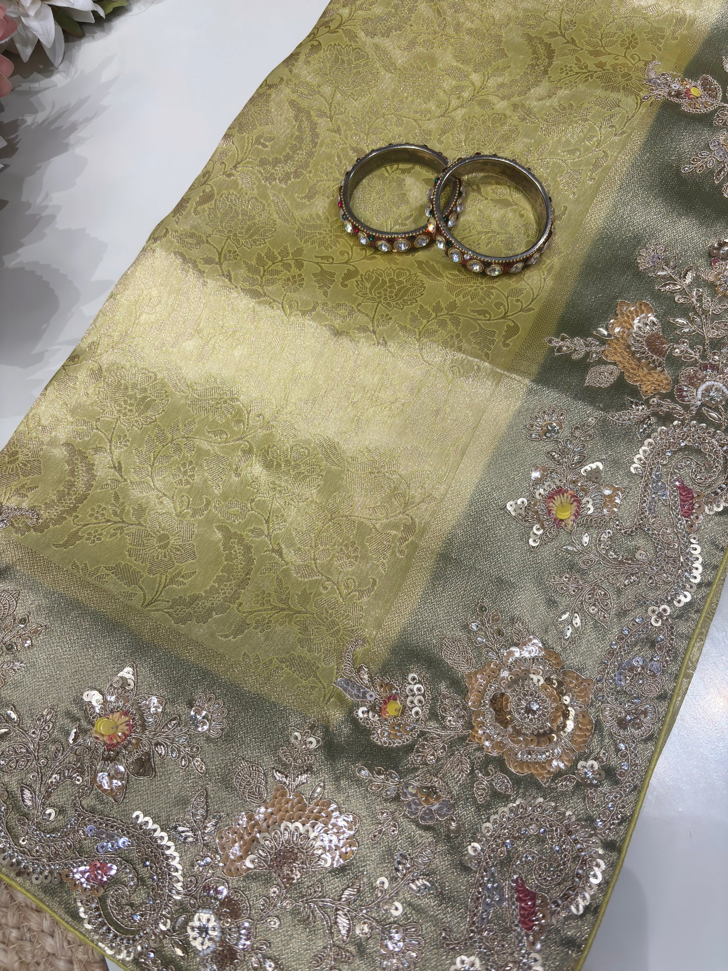 Green Kanchipuram Silk Saree with Heavy Sequins Embroidered Border